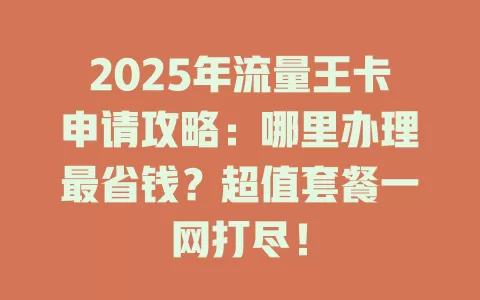 2025年流量王卡申请攻略：哪里办理最省钱？超值套餐一网打尽！