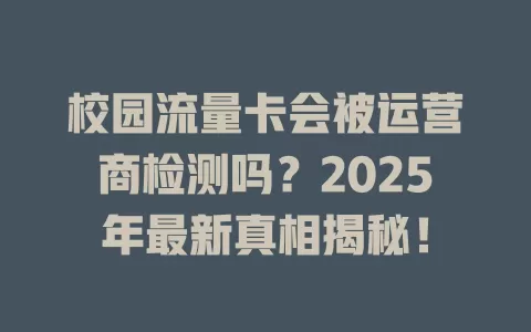 校园流量卡会被运营商检测吗？2025年最新真相揭秘！