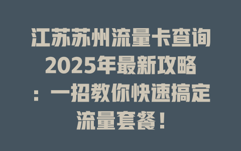 江苏苏州流量卡查询2025年最新攻略：一招教你快速搞定流量套餐！