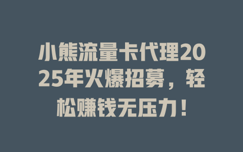 小熊流量卡代理2025年火爆招募，轻松赚钱无压力！