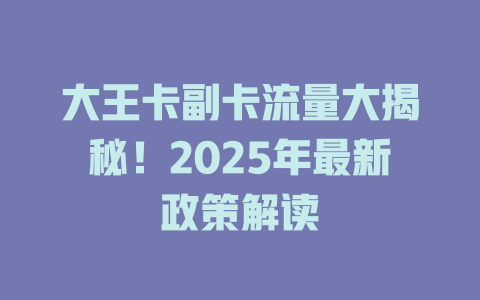 大王卡副卡流量大揭秘！2025年最新政策解读