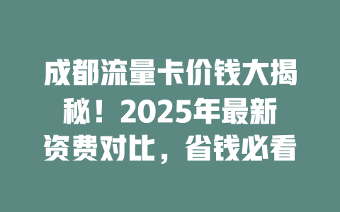 成都流量卡价钱大揭秘！2025年最新资费对比，省钱必看