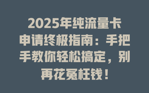 2025年纯流量卡申请终极指南：手把手教你轻松搞定，别再花冤枉钱！