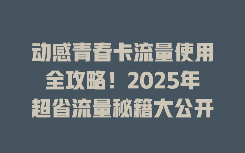 动感青春卡流量使用全攻略！2025年超省流量秘籍大公开