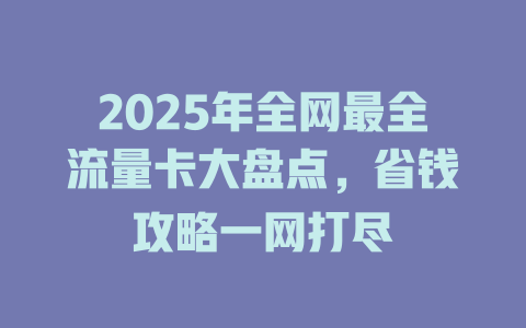 2025年全网最全流量卡大盘点，省钱攻略一网打尽