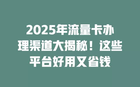 2025年流量卡办理渠道大揭秘！这些平台好用又省钱