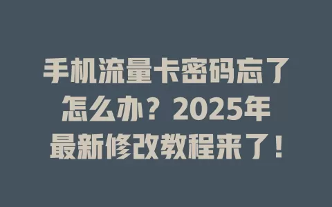 手机流量卡密码忘了怎么办？2025年最新修改教程来了！