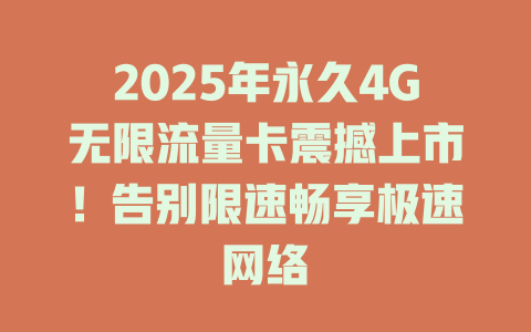 2025年永久4G无限流量卡震撼上市!告别限速畅享极速网络