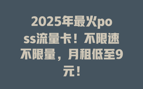 2025年最火poss流量卡！不限速不限量，月租低至9元！