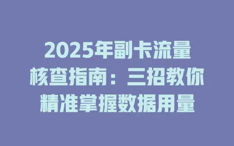 2025年副卡流量核查指南：三招教你精准掌握数据用量