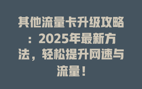 其他流量卡升级攻略：2025年最新方法，轻松提升网速与流量！