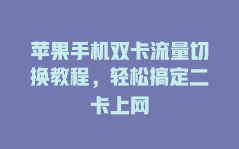 苹果手机双卡流量切换教程，轻松搞定二卡上网