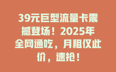 39元巨型流量卡震撼登场！2025年全网通吃，月租仅此价，速抢！