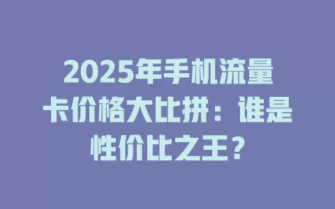 2025年手机流量卡价格大比拼：谁是性价比之王？
