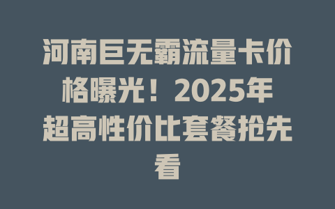 河南巨无霸流量卡价格曝光！2025年超高性价比套餐抢先看