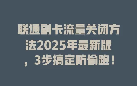 联通副卡流量关闭方法2025年最新版，3步搞定防偷跑！