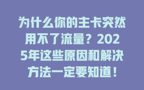 为什么你的主卡突然用不了流量？2025年这些原因和解决方法一定要知道！