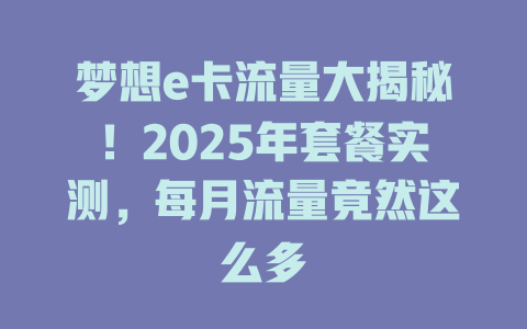 梦想e卡流量大揭秘！2025年套餐实测，每月流量竟然这么多