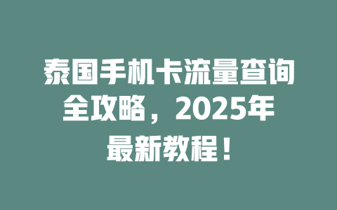 泰国手机卡流量查询全攻略，2025年最新教程！