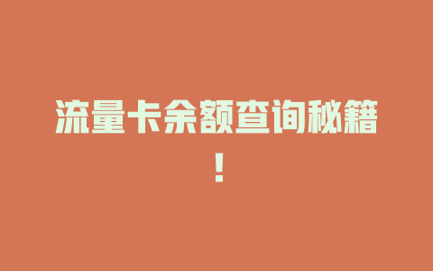 流量卡余额查询秘籍！