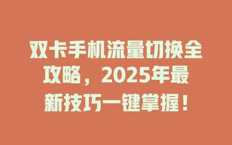 双卡手机流量切换全攻略，2025年最新技巧一键掌握！
