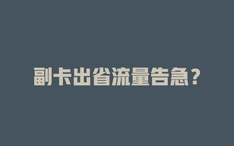 副卡出省流量告急？