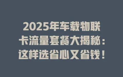 2025年车载物联卡流量套餐大揭秘：这样选省心又省钱！