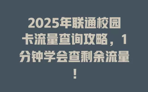 2025年联通校园卡流量查询攻略，1分钟学会查剩余流量！