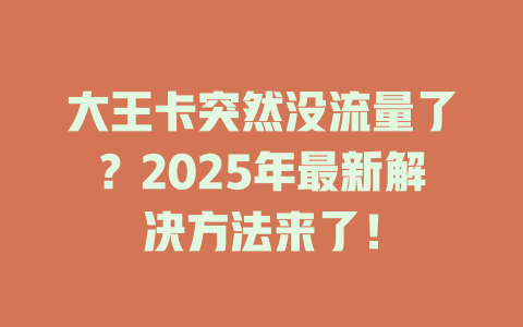 大王卡突然没流量了？2025年最新解决方法来了！