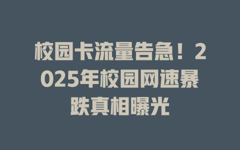 校园卡流量告急！2025年校园网速暴跌真相曝光