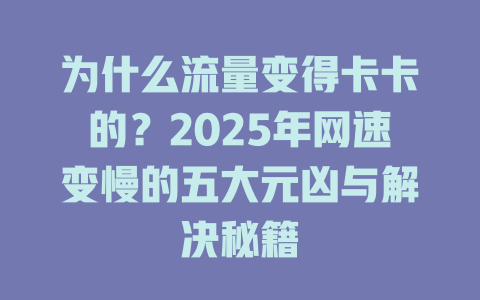为什么流量变得卡卡的？2025年网速变慢的五大元凶与解决秘籍