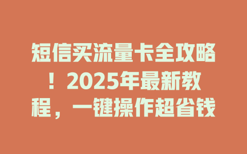 短信买流量卡全攻略！2025年最新教程，一键操作超省钱