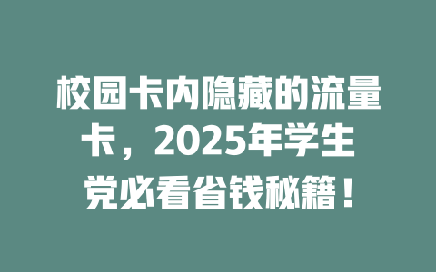 校园卡内隐藏的流量卡，2025年学生党必看省钱秘籍！