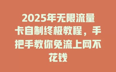2025年无限流量卡自制终极教程，手把手教你免流上网不花钱