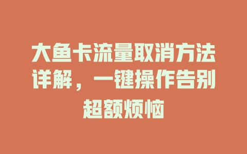 大鱼卡流量取消方法详解，一键操作告别超额烦恼