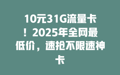 10元31G流量卡！2025年全网最低价，速抢不限速神卡
