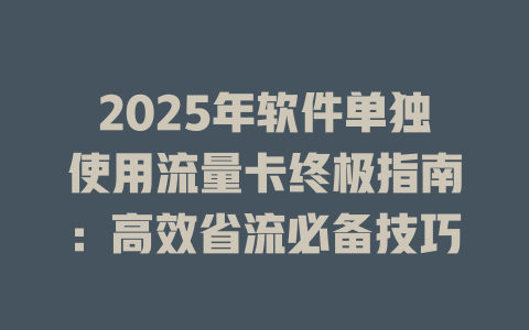 2025年软件单独使用流量卡终极指南:高效省流必备技巧