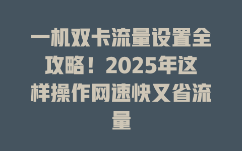 一机双卡流量设置全攻略！2025年这样操作网速快又省流量