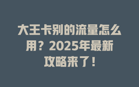 大王卡别的流量怎么用？2025年最新攻略来了！