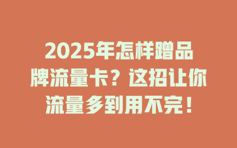 2025年怎样蹭品牌流量卡？这招让你流量多到用不完！