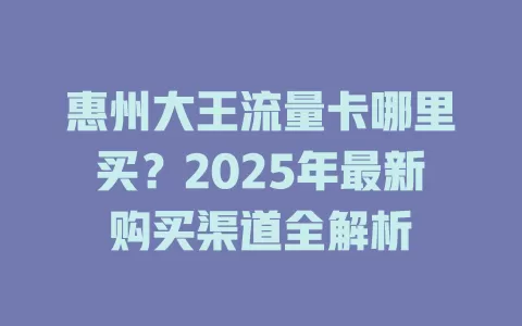 惠州大王流量卡哪里买？2025年最新购买渠道全解析