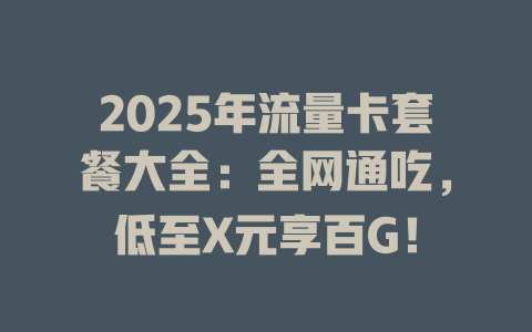 2025年流量卡套餐大全：全网通吃，低至X元享百G！