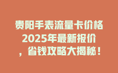 贵阳手表流量卡价格2025年最新报价，省钱攻略大揭秘！