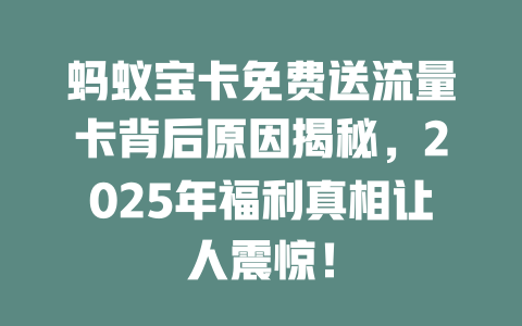 蚂蚁宝卡免费送流量卡背后原因揭秘，2025年福利真相让人震惊！
