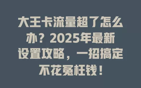 大王卡流量超了怎么办？2025年最新设置攻略，一招搞定不花冤枉钱！