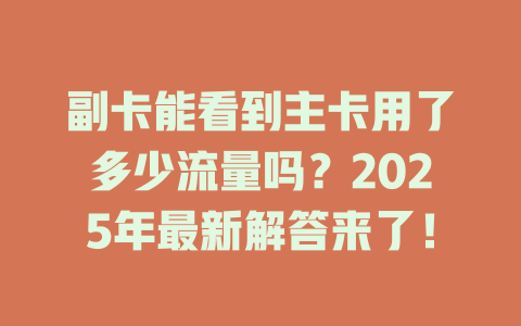副卡能看到主卡用了多少流量吗？2025年最新解答来了！