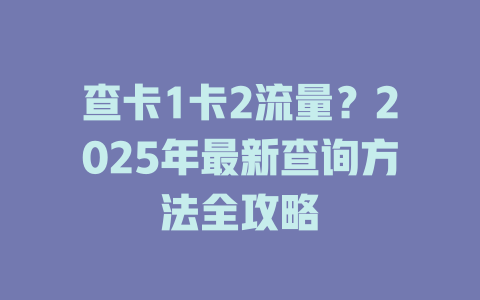 查卡1卡2流量？2025年最新查询方法全攻略