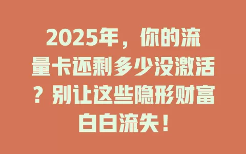 2025年，你的流量卡还剩多少没激活？别让这些隐形财富白白流失！