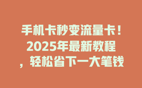 手机卡秒变流量卡！2025年最新教程，轻松省下一大笔钱