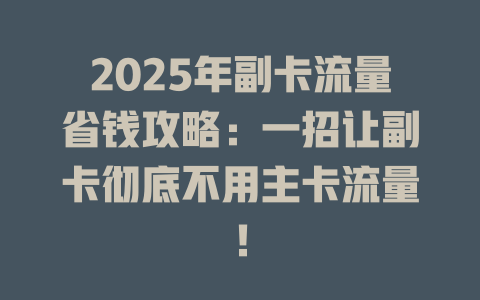 2025年副卡流量省钱攻略：一招让副卡彻底不用主卡流量！
